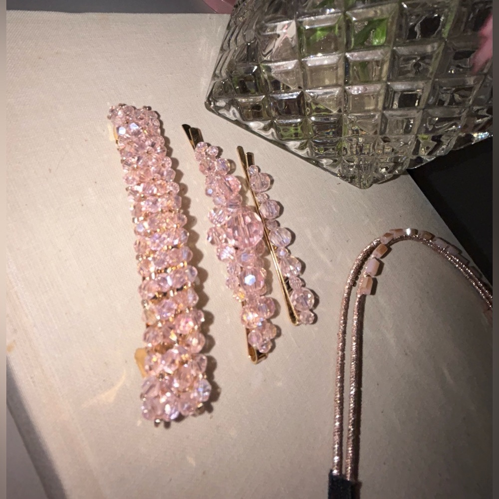 Pink Beaded Berets & Headband
